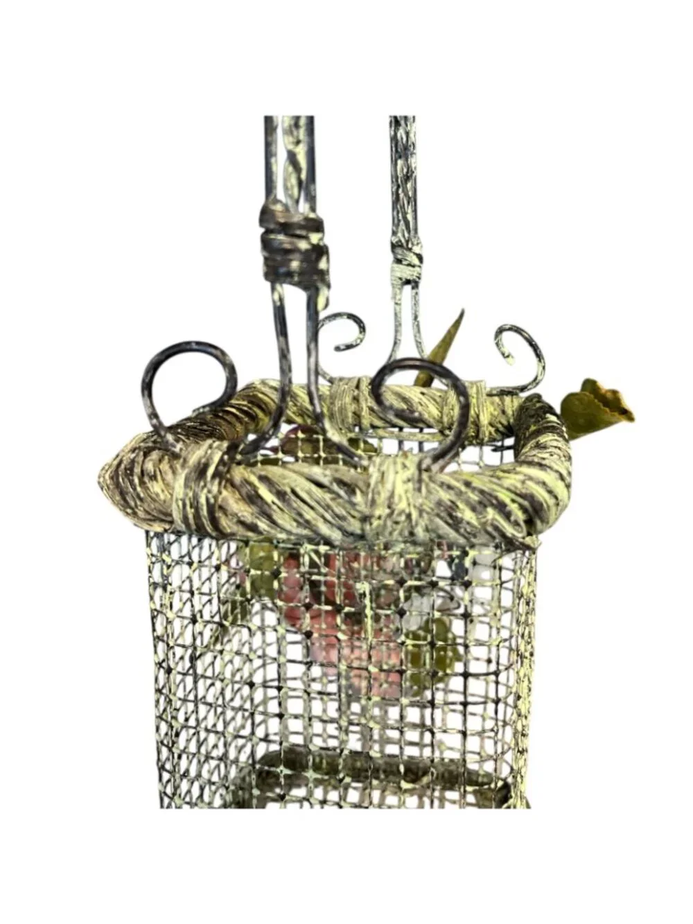 Vintage Metal Mesh Basket Purse Pink White Roses Victorian Shabby Chic Decor